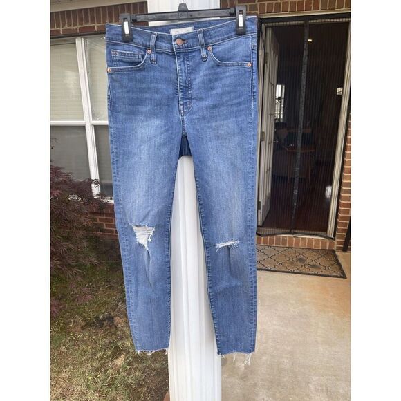 Madewell 9" Mid-Rise Skinny Jeans Size 28 Distressed Raw Hem - Picture 1 of 13